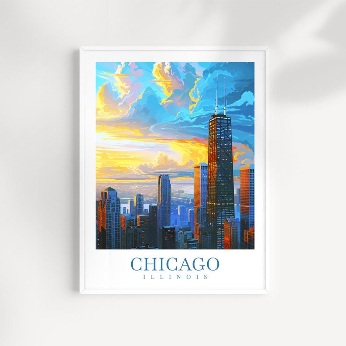 Chicago Illinois Skyline Sunset Skyscraper Cloud Travel Poster