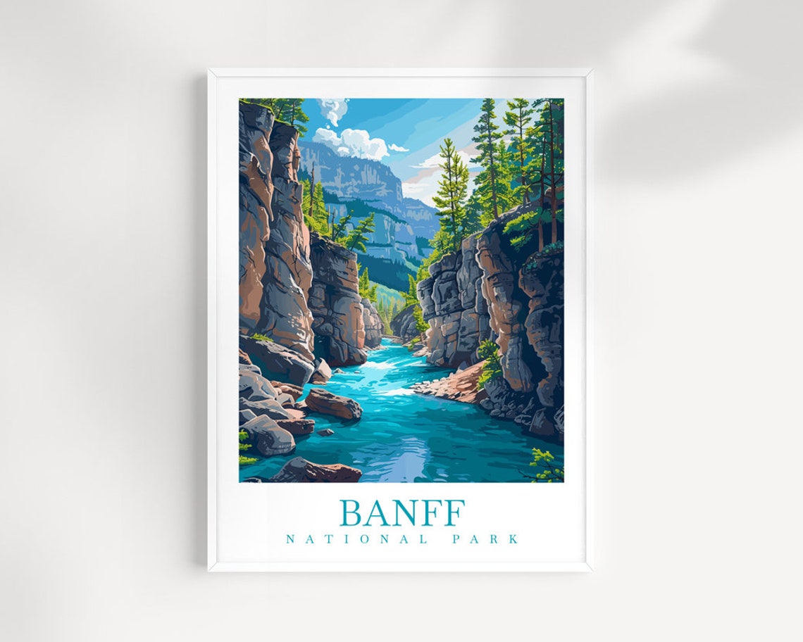 Banff National Park Canada Turquoise River Canyon Cliffs Travel Poster