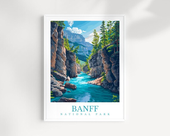 Banff National Park Canada Turquoise River Canyon Cliffs Travel Poster