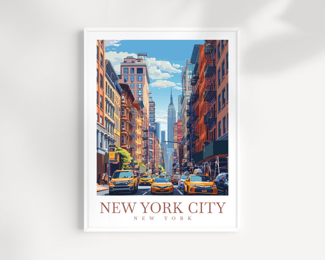New York City Manhattan Taxis Street Scene Urban Travel Poster