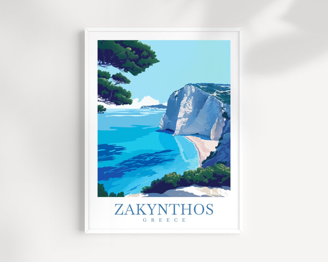 Zakynthos Travel Poster, Greece Wall Decor