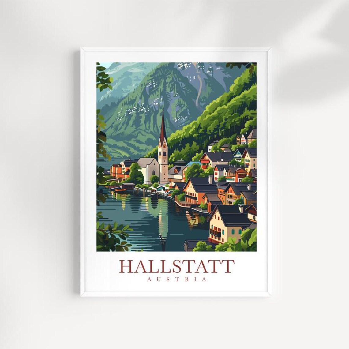 Hallstatt Austria Lakeside Village With Church Spire And Alps Poster