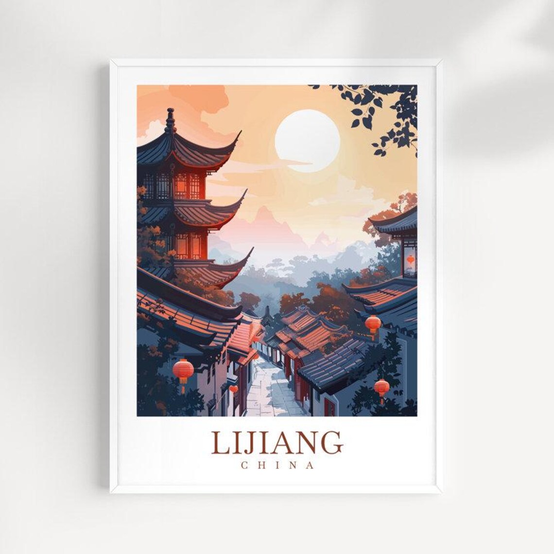 Golden Lijiang China Ancient Old Town Sunset Pagoda Roofs Poster