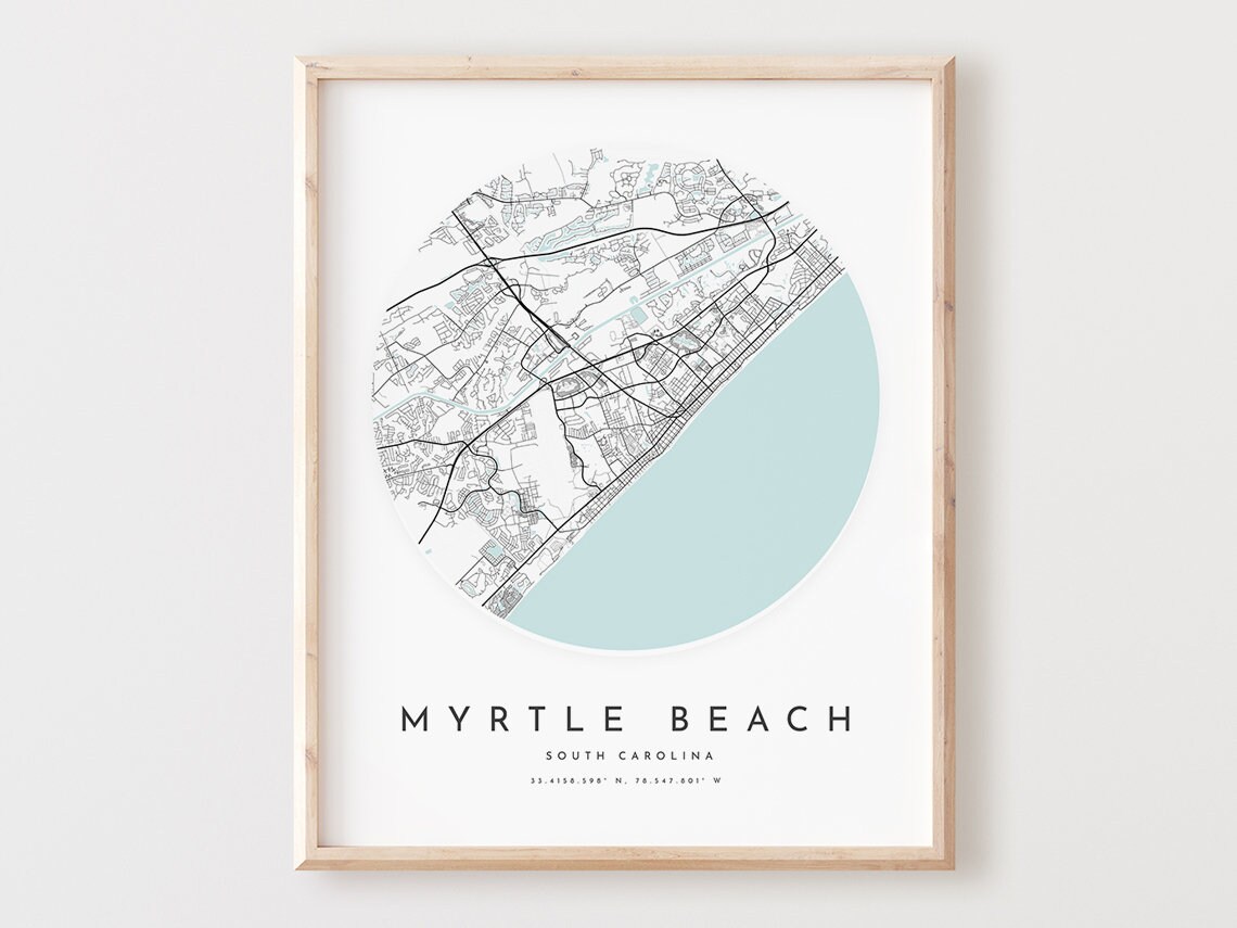 Myrtle Beach Map Print, South Carolina Travel Poster