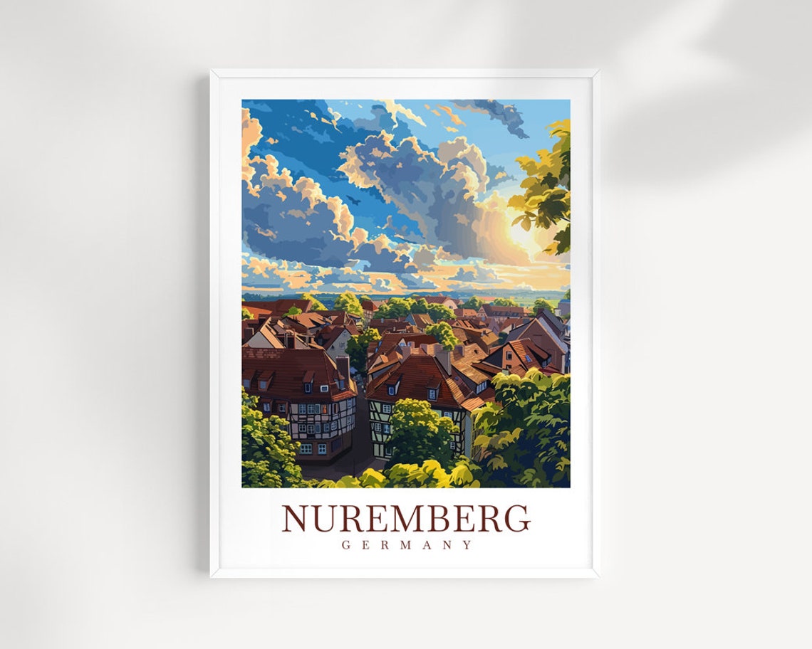 Nuremberg Germany Rooftop Panorama Sunset Old Town Travel Poster