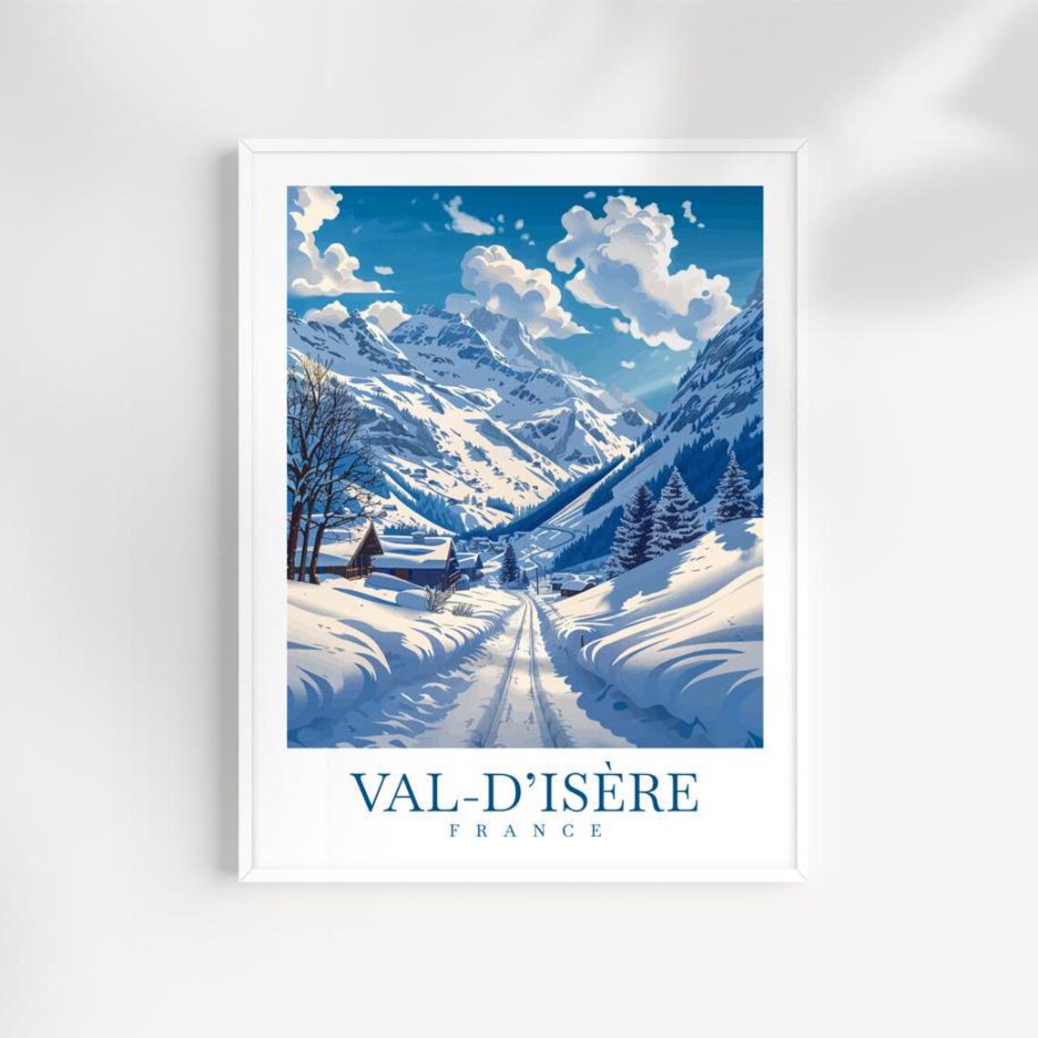 Val dIsere France Snowy Alpine Valley Road Winter Scene Poster