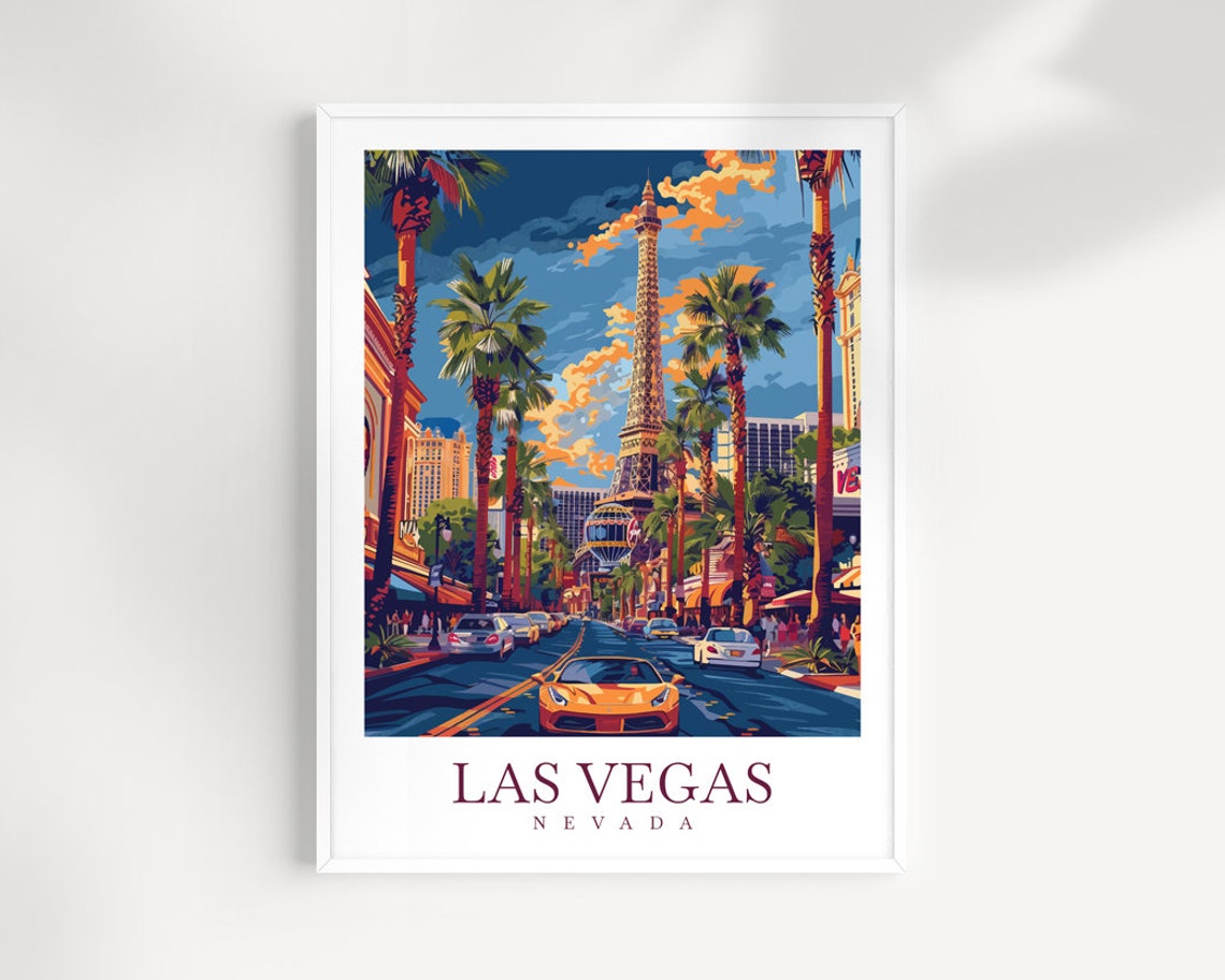 Las Vegas Nevada Strip Eiffel Tower Palm Trees Daytime City Poster