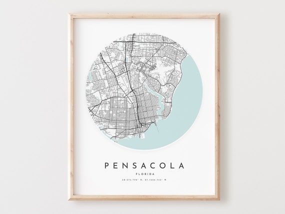 Pensacola Florida Map Print, Modern City Street Art