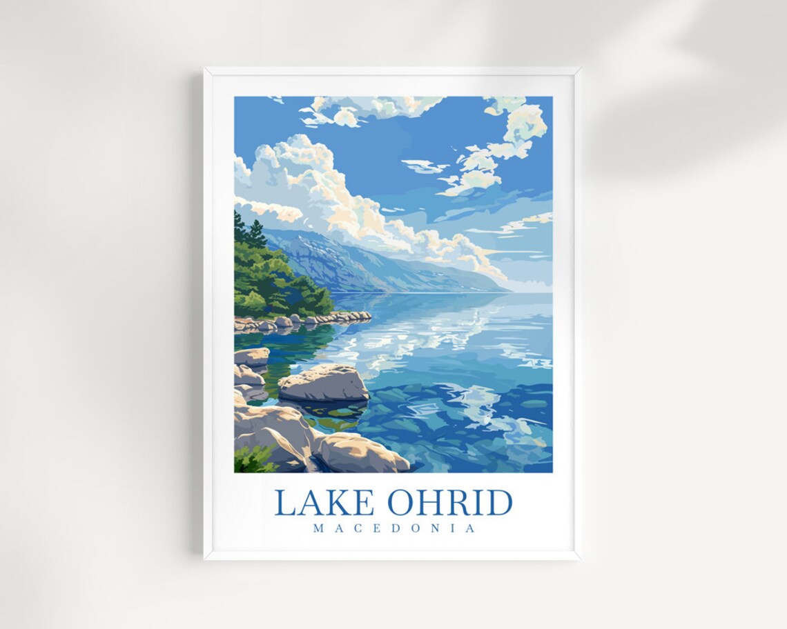 Lake Ohrid Macedonia Rocky Shoreline Crystal Water Travel Poster