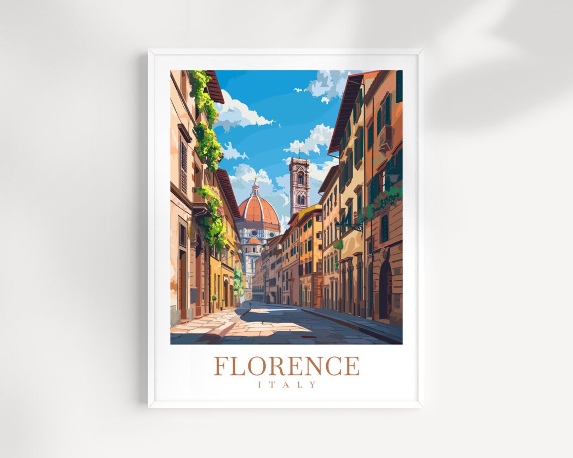 Charming Florence Italy Duomo Cathedral Street View Travel Poster