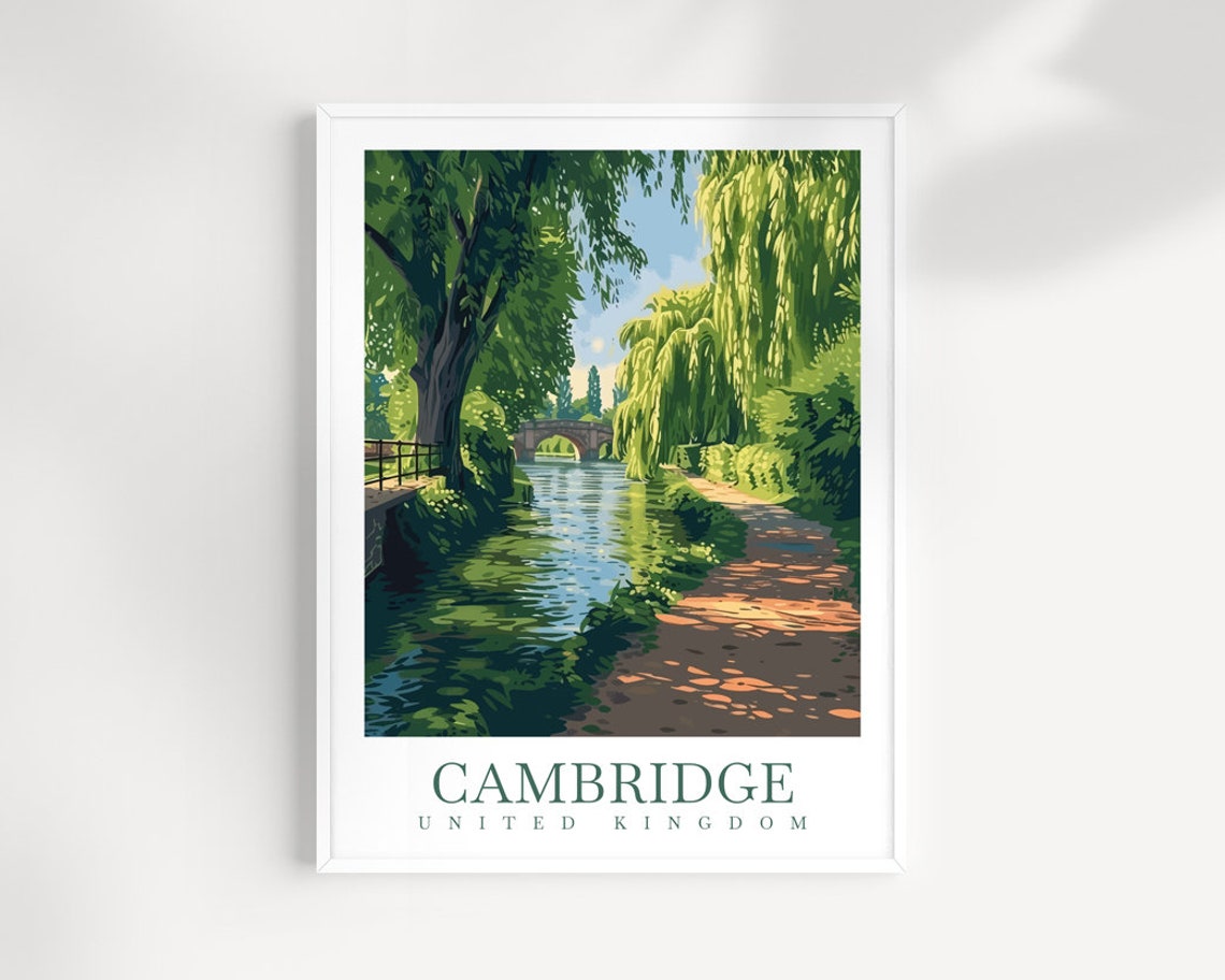 Cambridge United Kingdom Willow River Bridge Serene England Poster