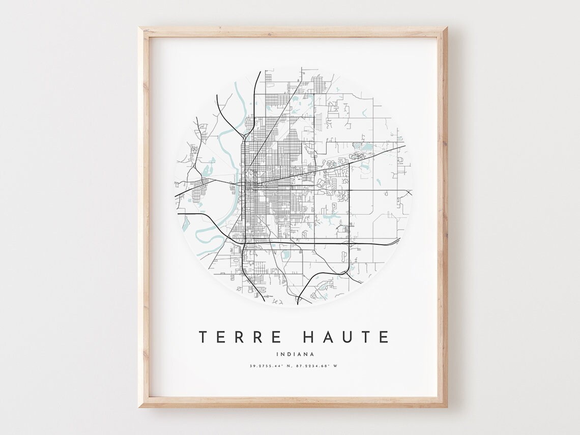 Terre Haute Indiana City Street Map Minimalist Black White Poster