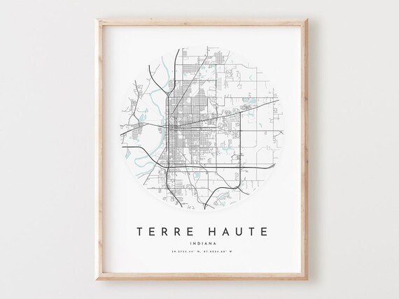 Terre Haute Indiana Map Print City Street Art Poster