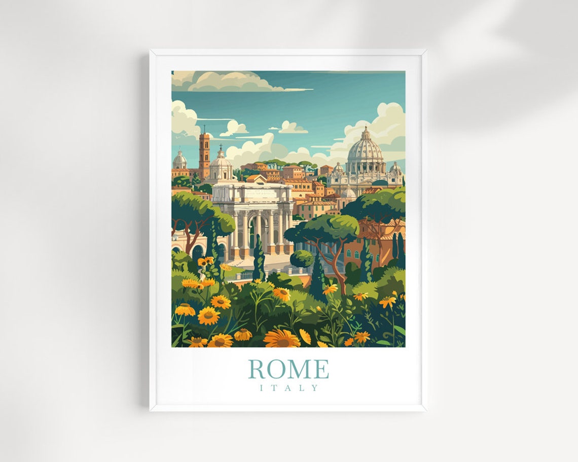 Rome Italy Vatican Dome Roman Forum Ancient Skyline Travel Poster