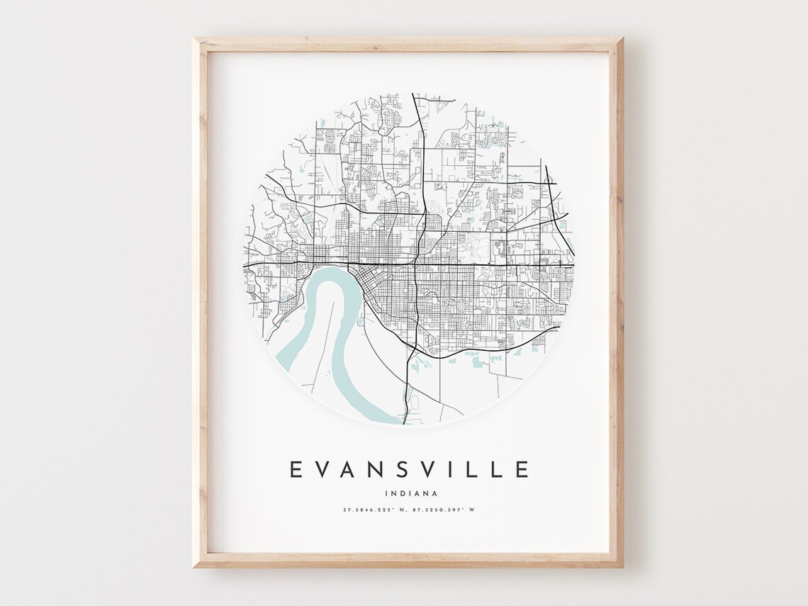 Evansville Indiana Map Print, City Street Poster