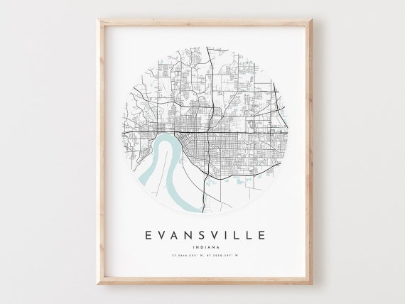 Evansville Indiana Map Print, City Street Poster