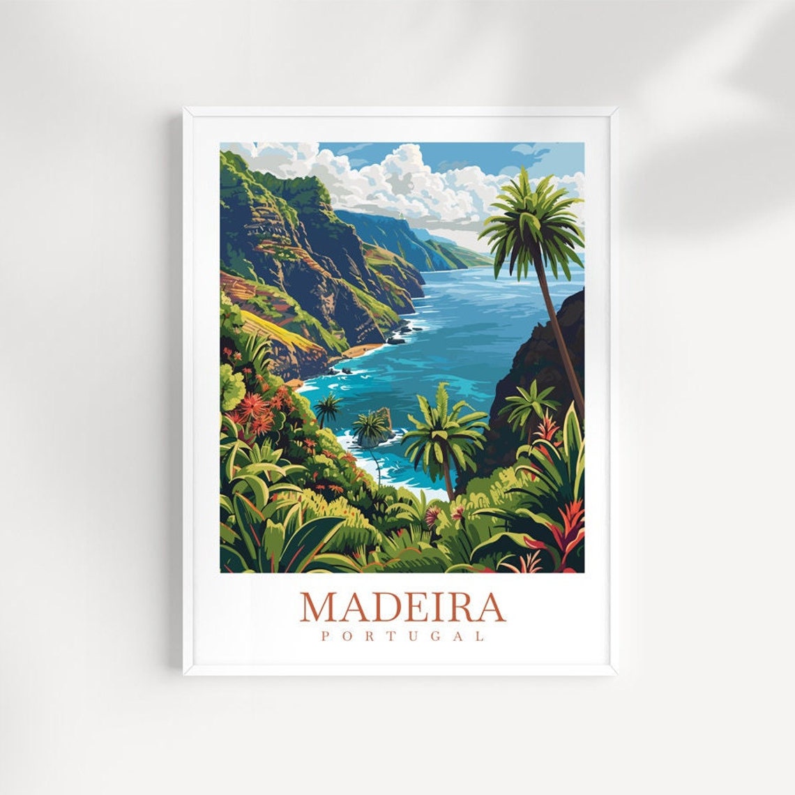 Madeira Portugal Lush Jungle Cliffs Turquoise Cove Travel Poster
