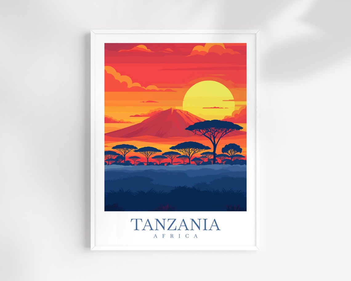 Tanzania Africa Kilimanjaro Sunset Acacia Silhouette View Poster