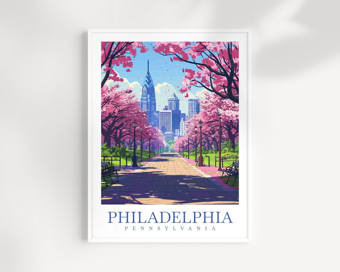 Philadelphia Pennsylvania Cherry Blossom Path Skyscrapers Art Poster