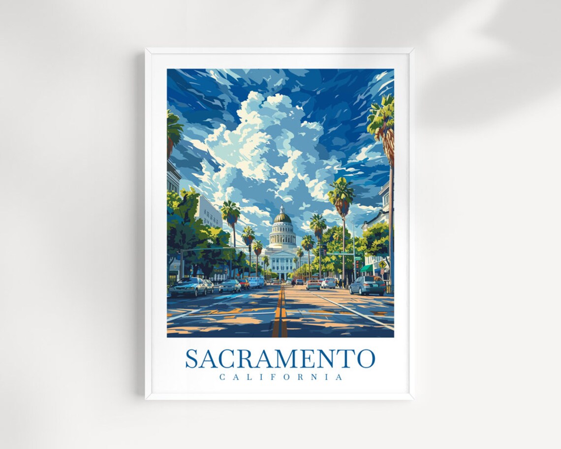 Sacramento California State Capitol Palm Street Travel Poster