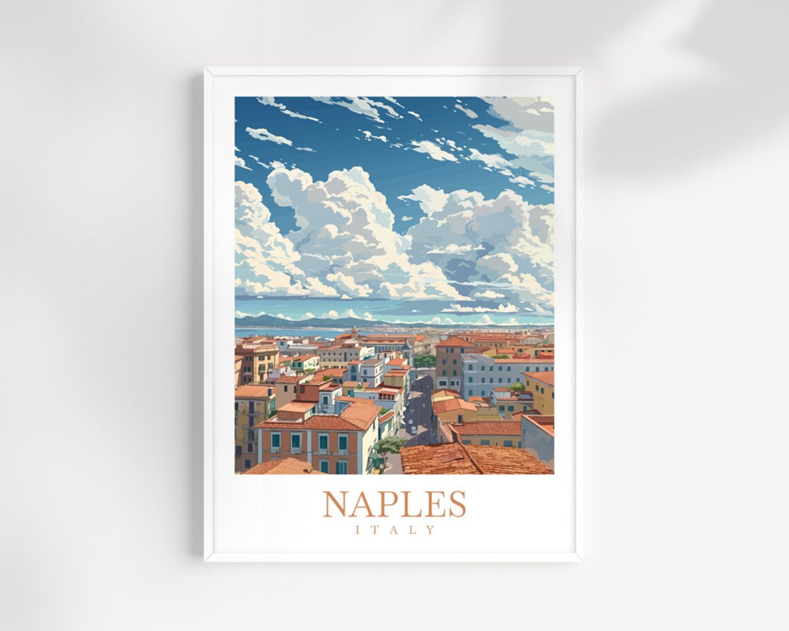 Naples Italy Rooftops Sea View Summer Cityscape Travel Wall Art
