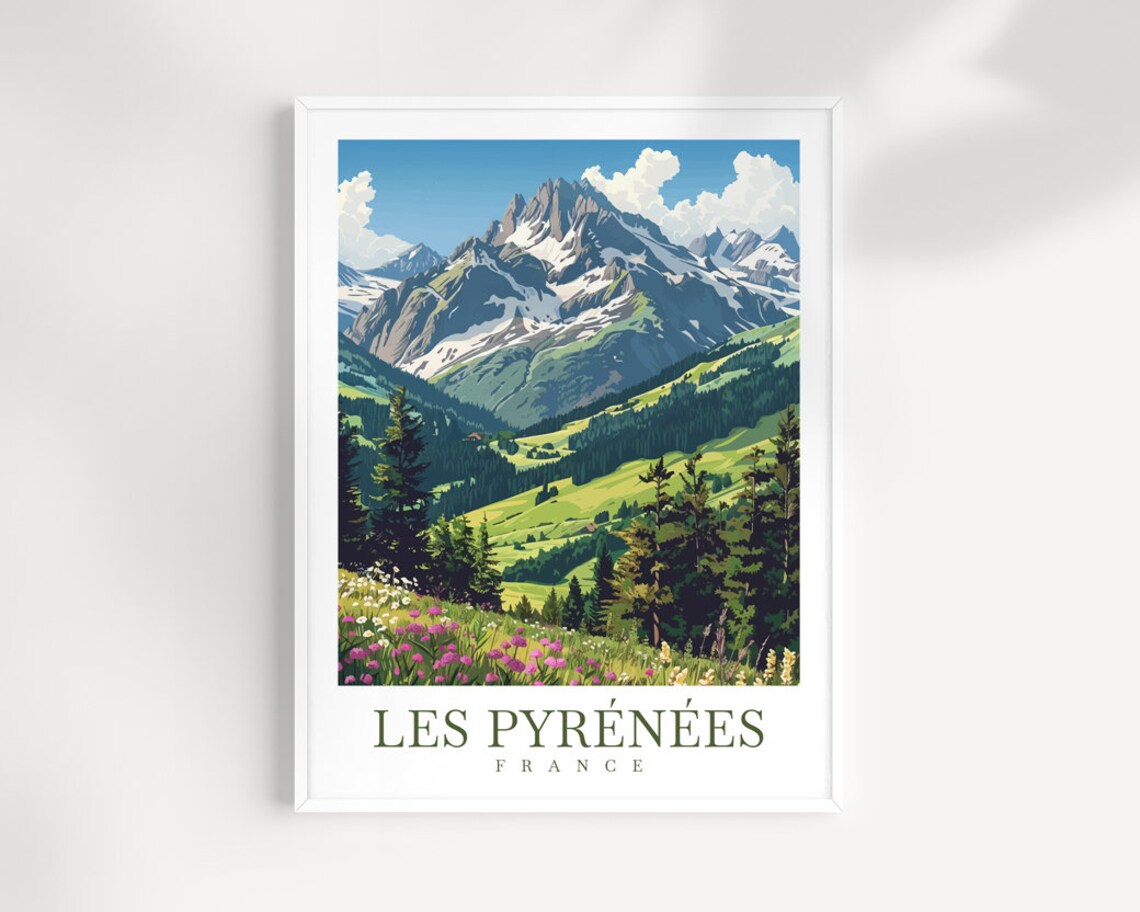 Les Pyrenees France Mountain Meadow Wildflowers Travel Print