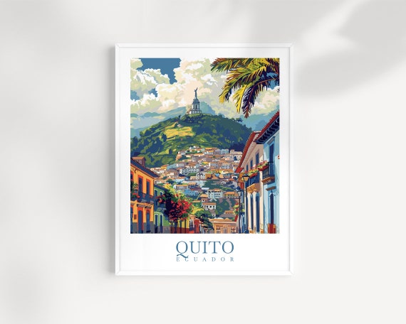 Quito Ecuador Old Town Print Panecillo Hill Colonial Street View