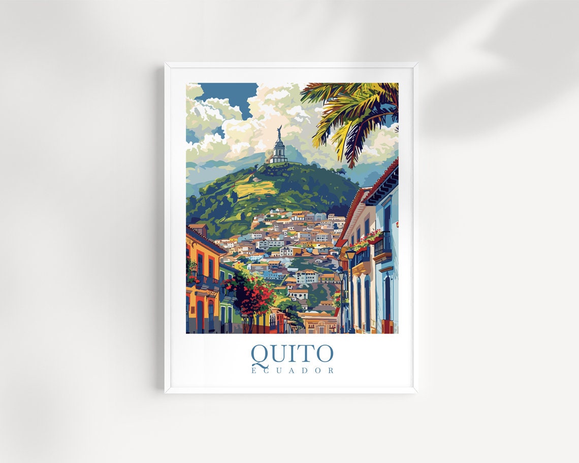 Quito Ecuador Old Town Print Panecillo Hill Colonial Street View