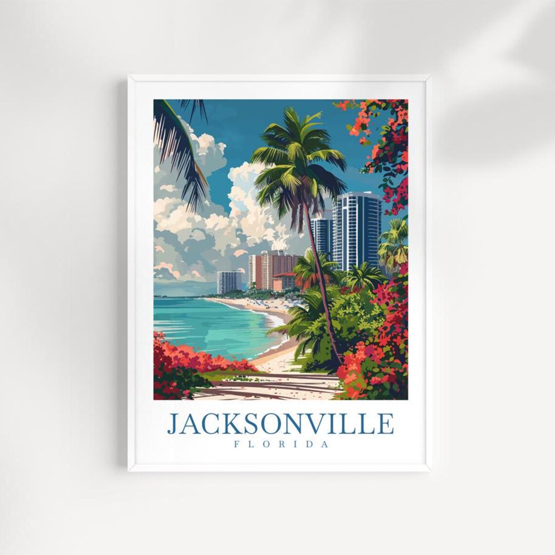 Vintage Jacksonville Florida Beach High Rise Skyline Travel Poster