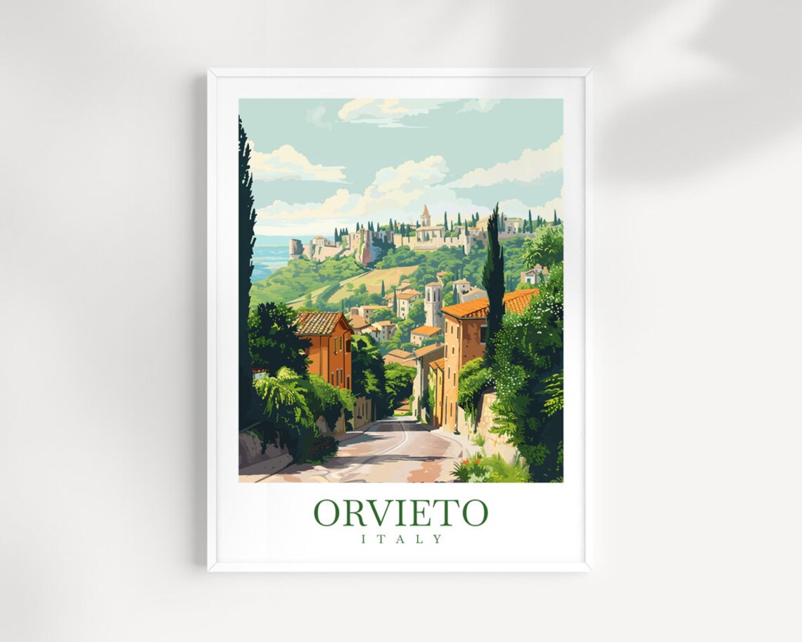 Orvieto Italy Country Road Hills Green Village Travel Poster