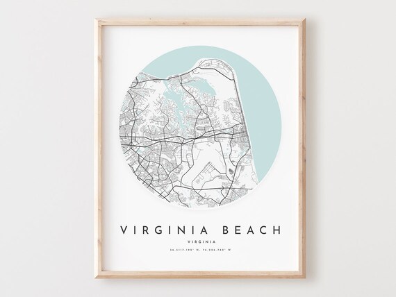 Virginia Beach Map Print Modern City Wall Art