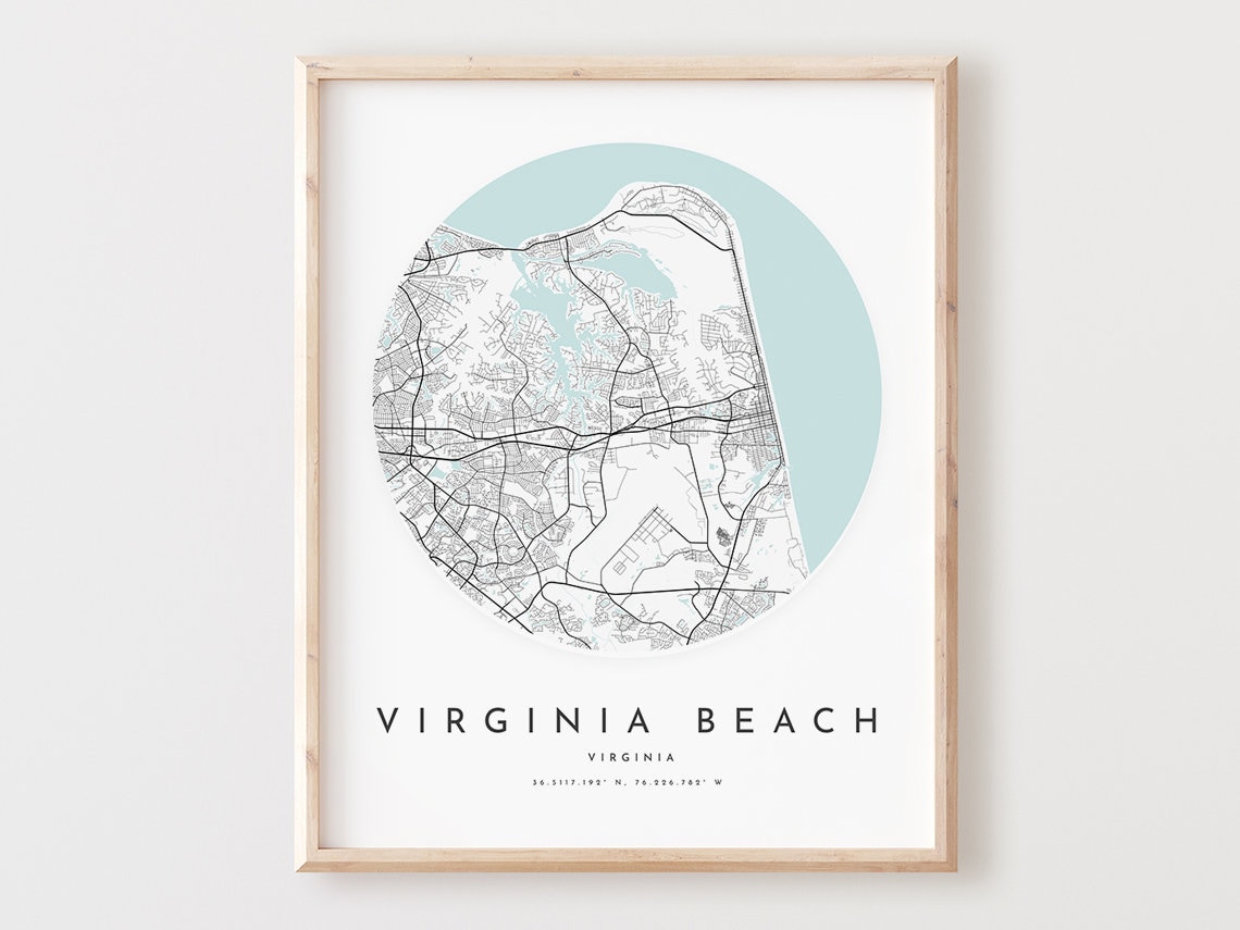 Virginia Beach Map Print Modern City Wall Art