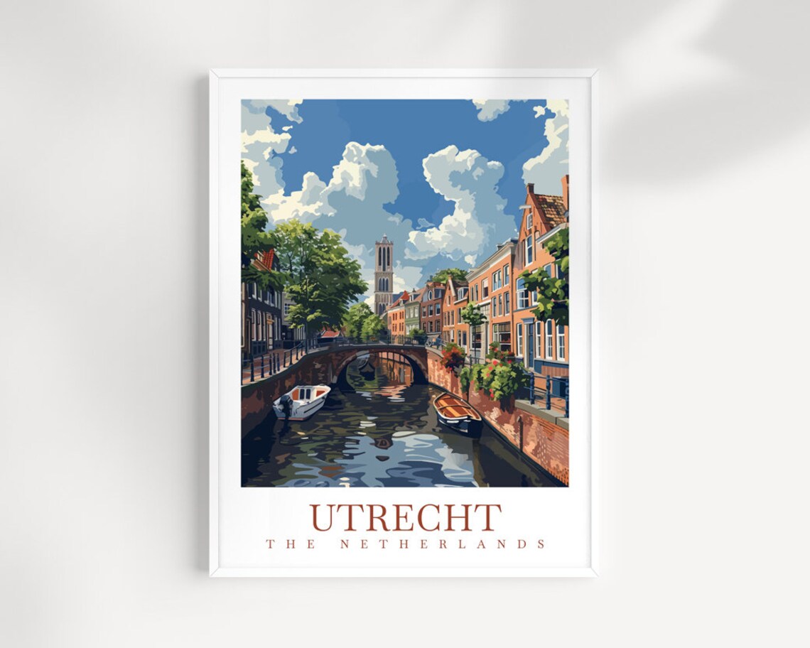 Utrecht Netherlands Canal Poster Charming Brick Bridge Street Art