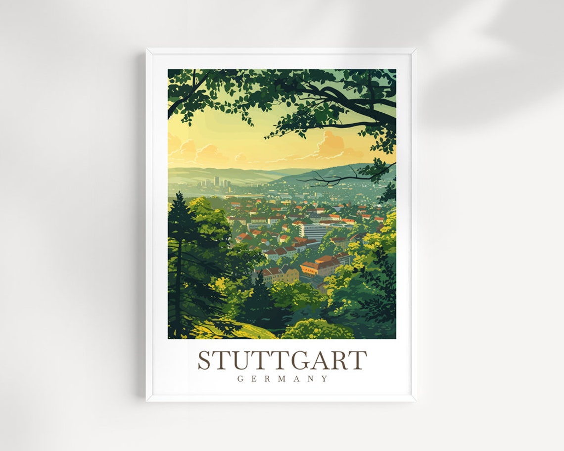 Stuttgart Germany Sunset City Panorama Forest View Travel Wall Art