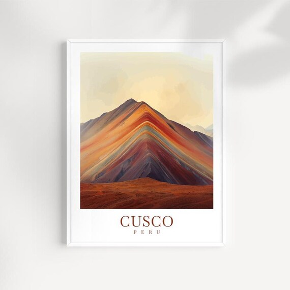 Cusco Peru Rainbow Mountain Striped Peak Landscape Travel Poster