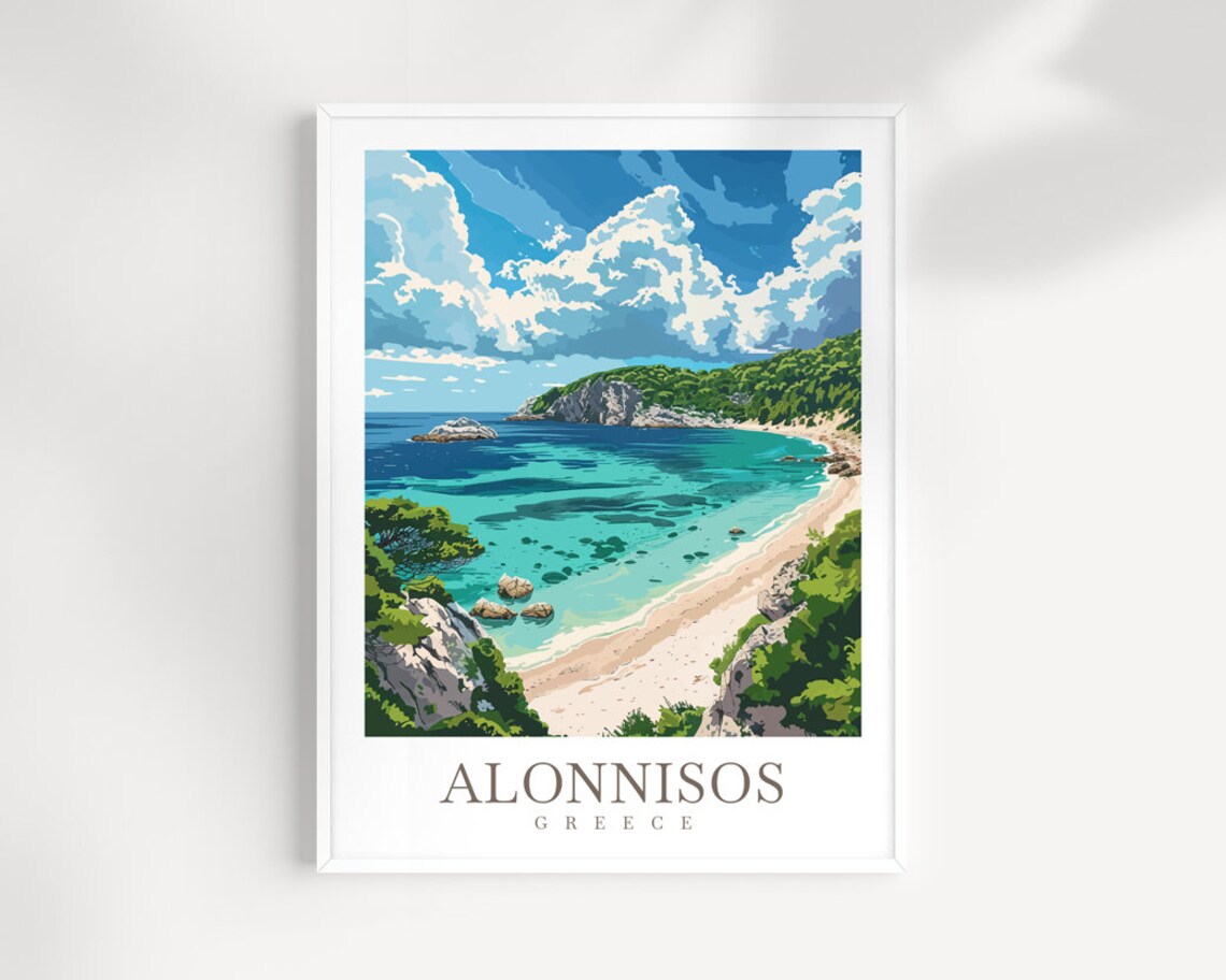 Alonnisos Greece Aegean Turquoise Beach Cove Scenic Travel Poster
