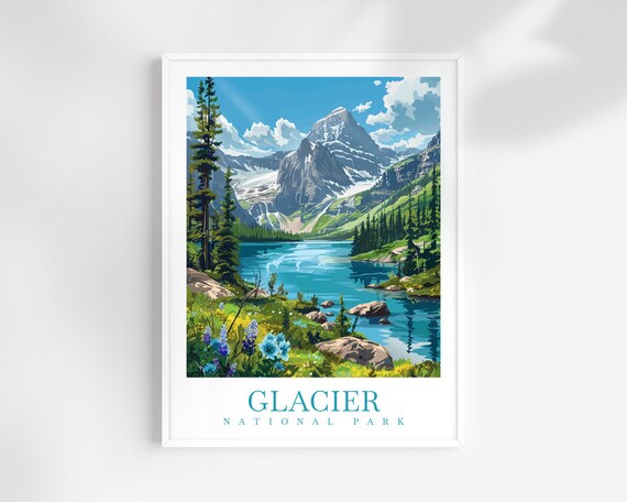 Glacier National Park Alpine Lake Wildflower Mountain Poster