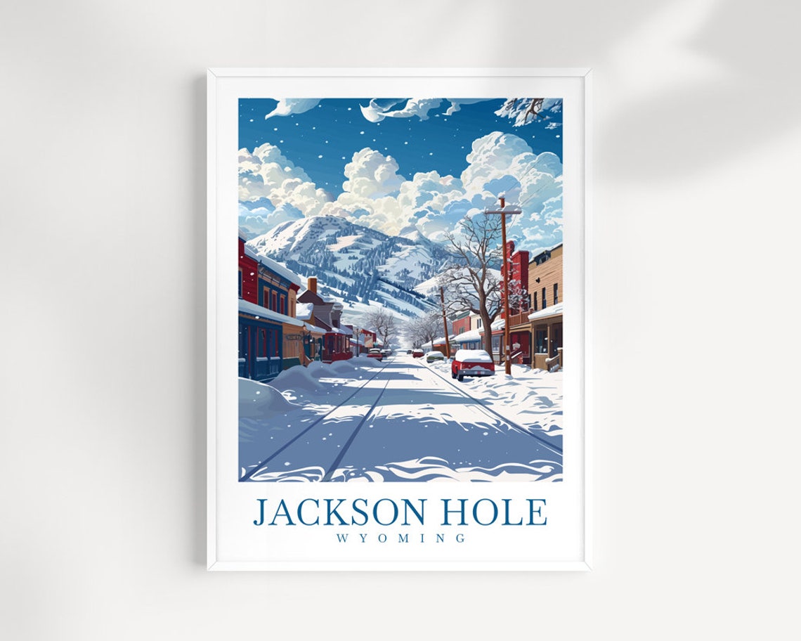 Jackson Hole Wyoming Winter Street Snow Tracks Mountain Poster