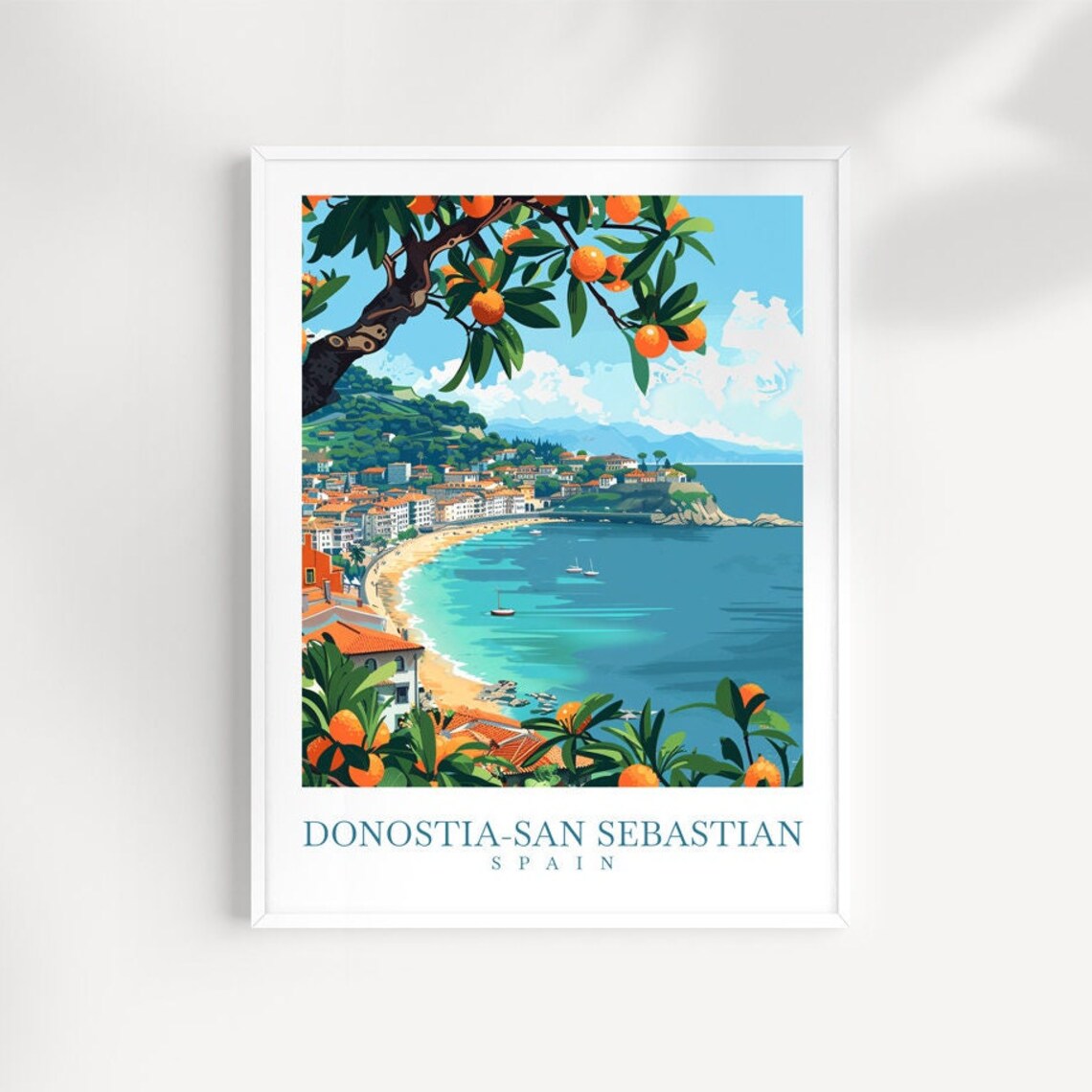 Donostia San Sebastian Spain Scenic Bay and Orange Trees Poster