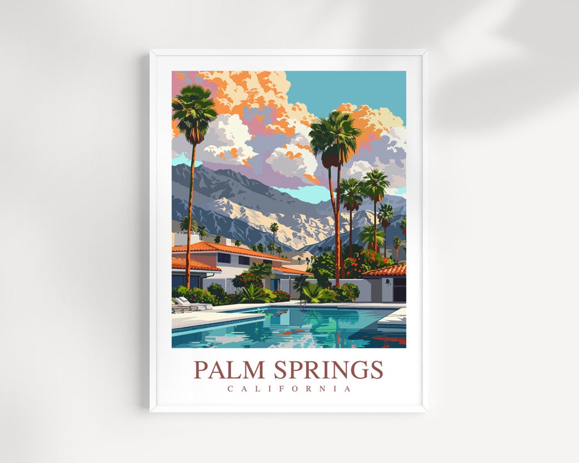 Palm Springs California Resort Pool Mountain Desert Sunny Poster