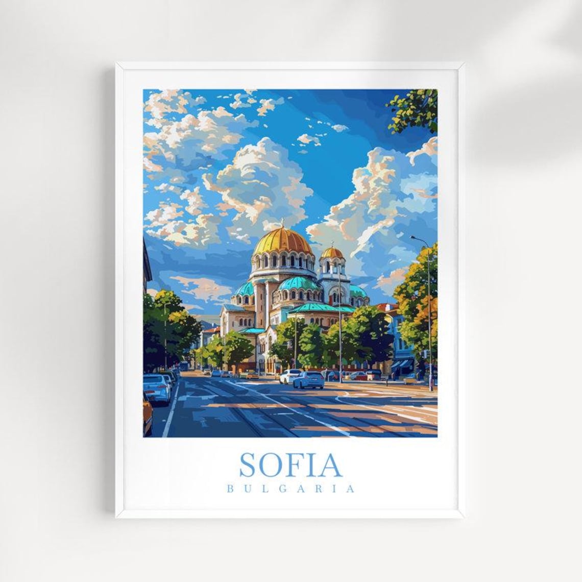 Sofia Bulgaria Golden Domed Cathedral City Street Travel Poster