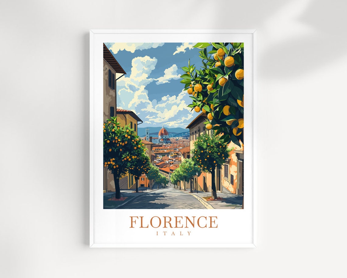 Florence Italy Lemon Tree Street Cathedral Dome City Travel Poster