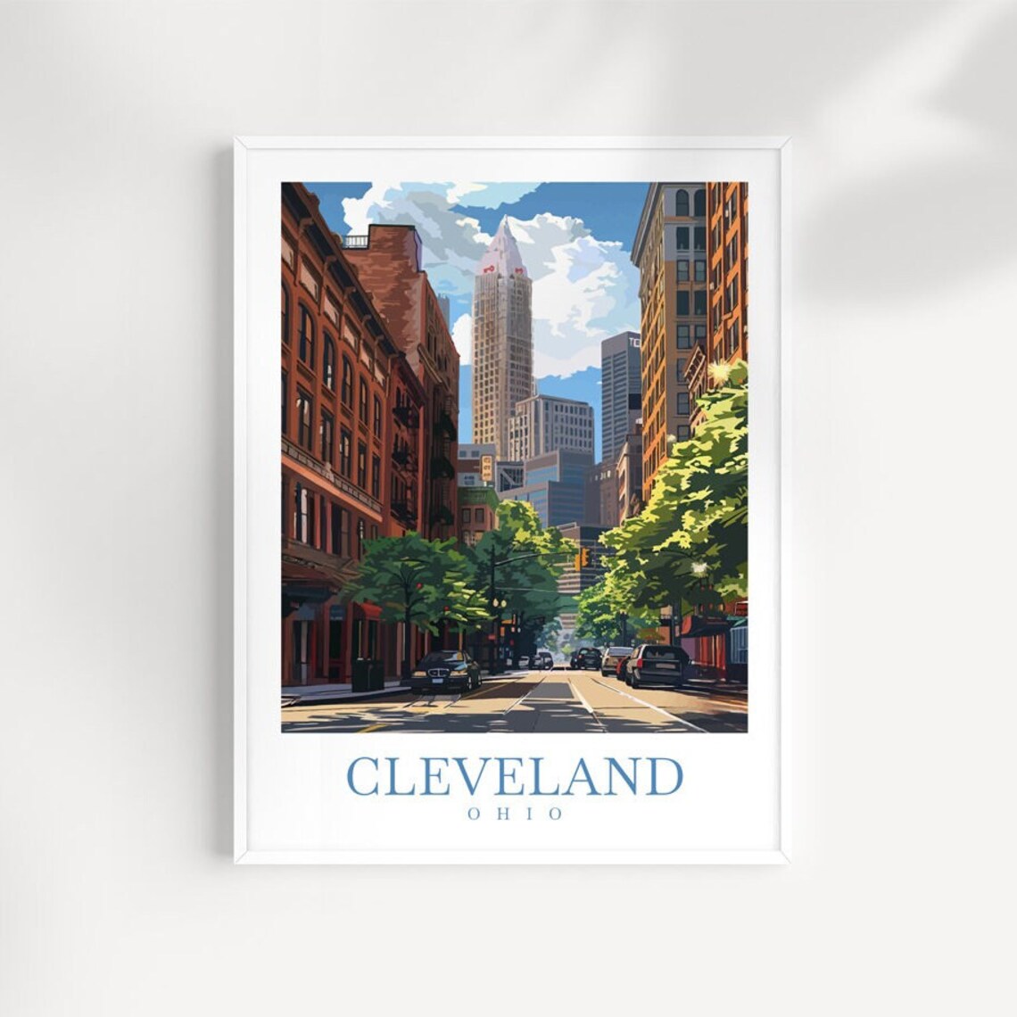 Cleveland Ohio Downtown Street Skyscrapers Vintage City Travel Poster