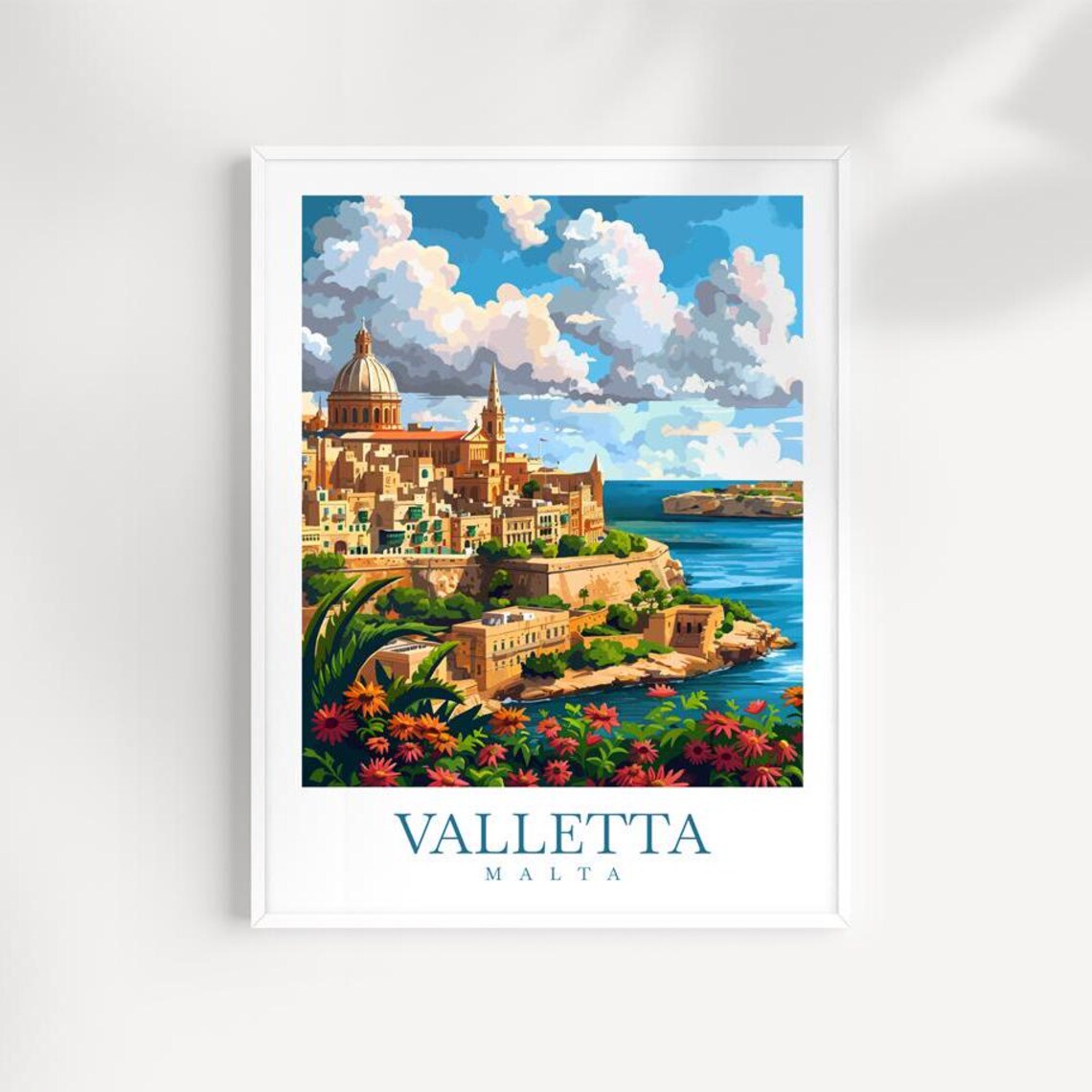 Valletta Malta Fortified Harbor Cathedral Dome Grand View Travel Print
