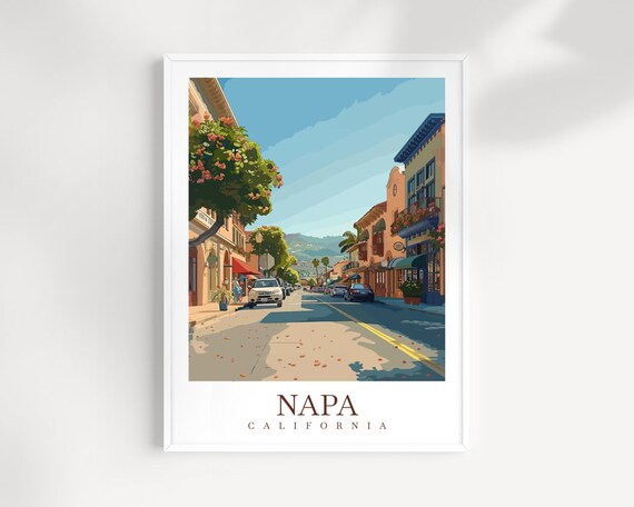 Napa California Downtown Print Main Street Shops Sunny Day Scene