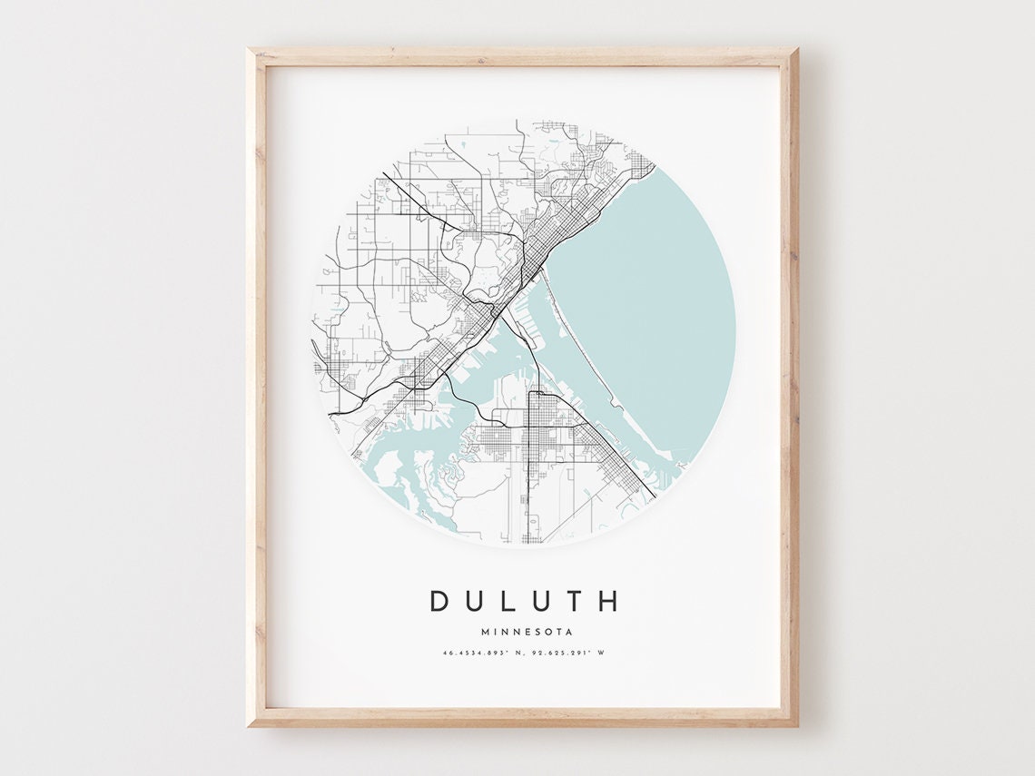 Duluth Minnesota Circular City Street Map Lake Minimalist Art Poster