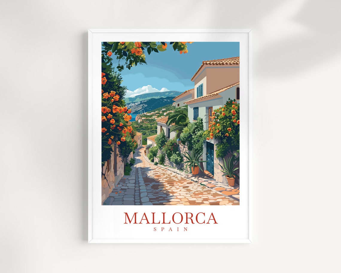 Mallorca Spain Cobblestone Lane Poster With Fragrant Orange Trees