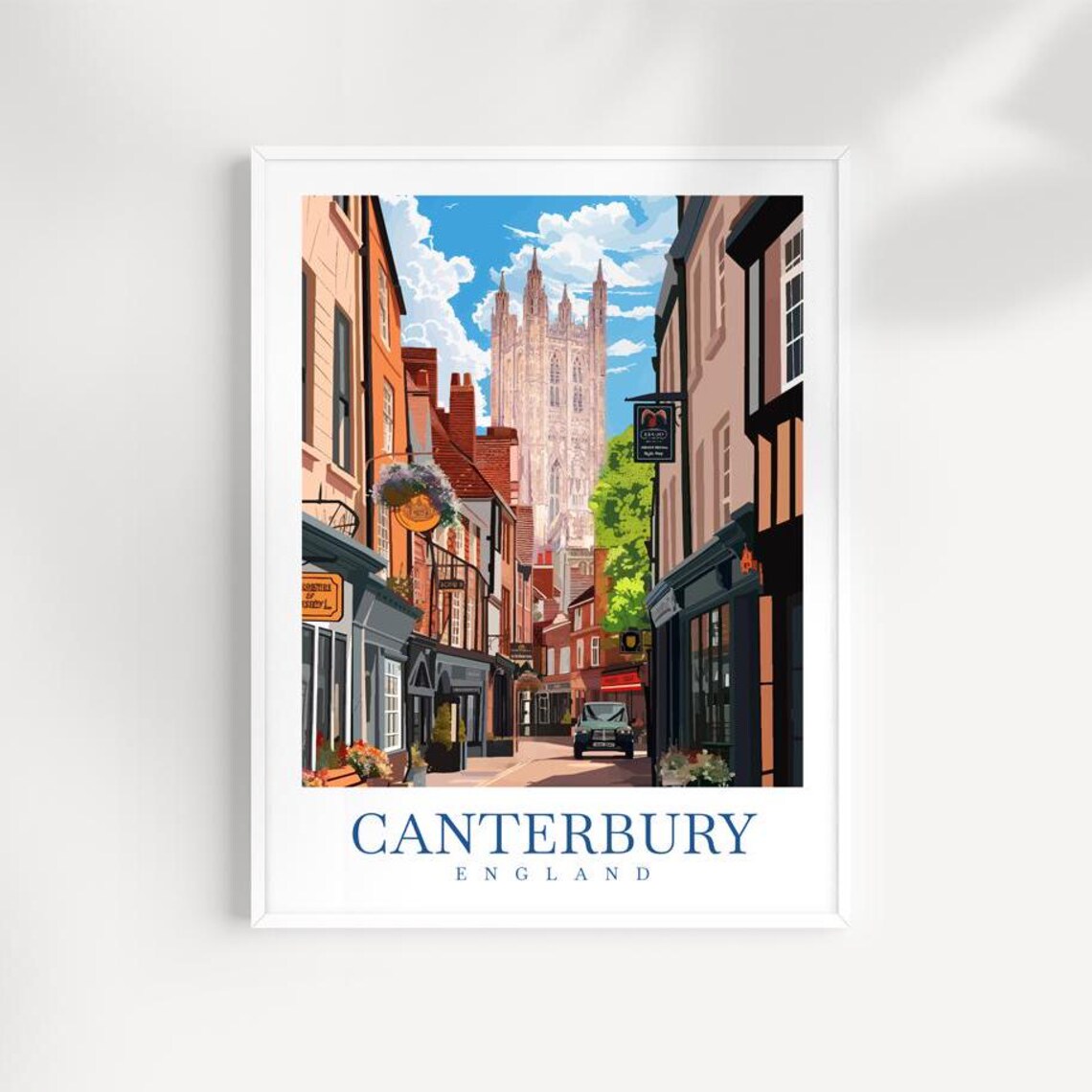 Canterbury England Cathedral Shopping Street Travel Art Poster