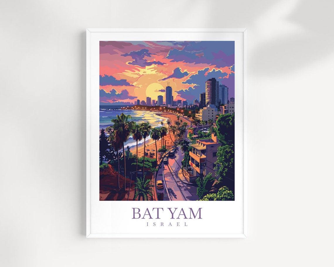 Bat Yam Israel Mediterranean Beach Sunset City Skyline View Poster