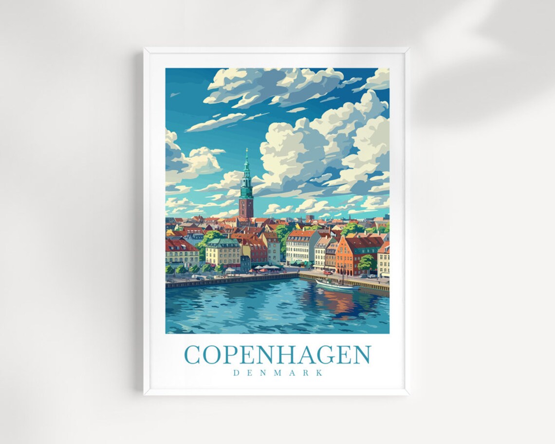 Copenhagen Denmark Harbor Waterfront Old Town Skyline Travel Poster
